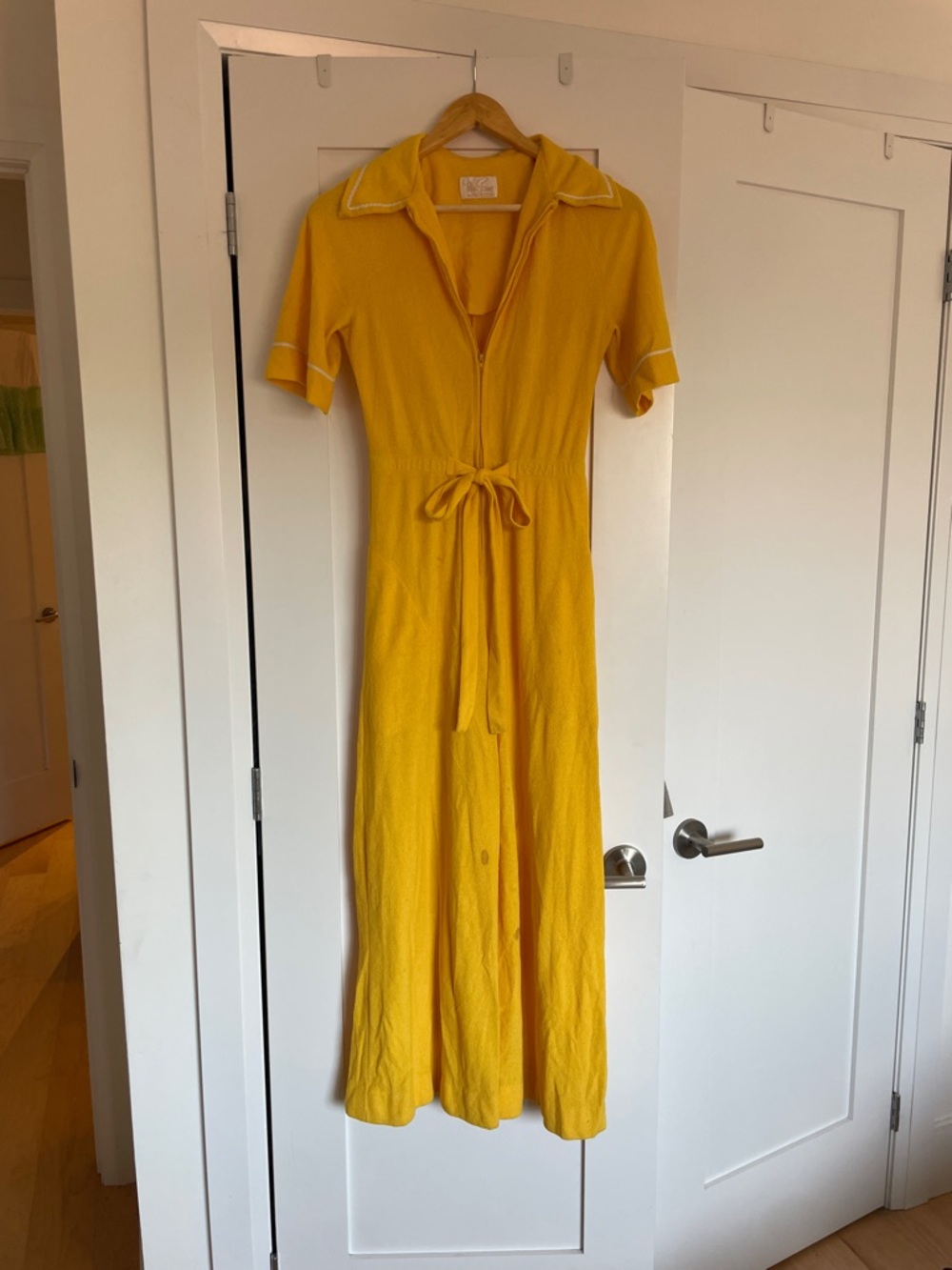 Miss Elaine Yellow Short-Sleeve Tie-Waist Jumpsuit